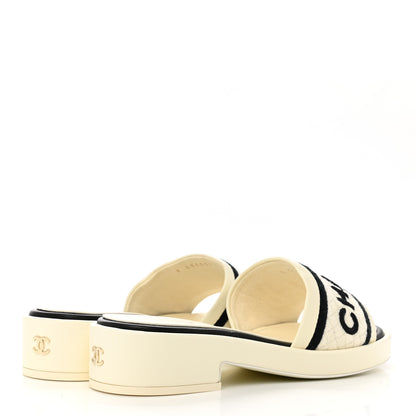 Chanel Lambskin Embroidered Logo Mules 35 Ivory Black 4 of 9