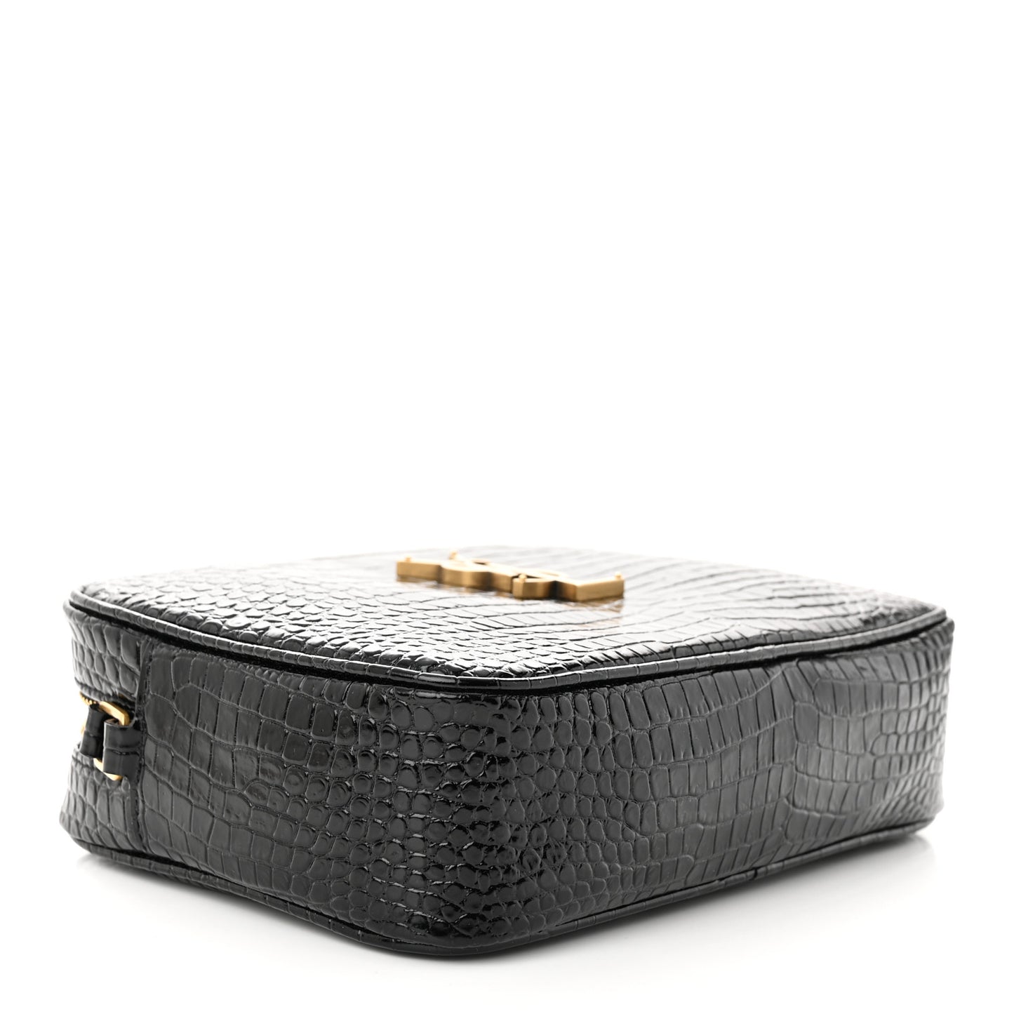 Patent Calfskin Crocodile Embossed Monogram Lou Camera Bag Black