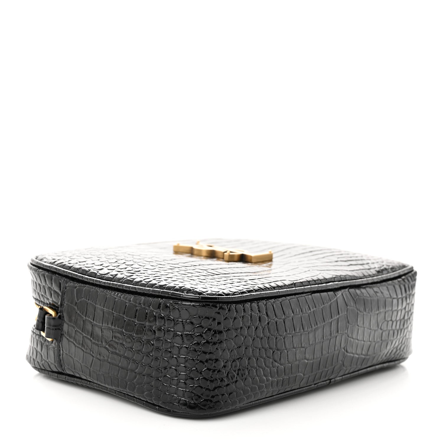 Saint Laurent Patent Calfskin Crocodile Embossed Monogram Lou Camera Bag Black 4 of 10