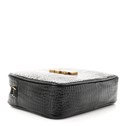 Saint Laurent Patent Calfskin Crocodile Embossed Monogram Lou Camera Bag Black 4 of 10