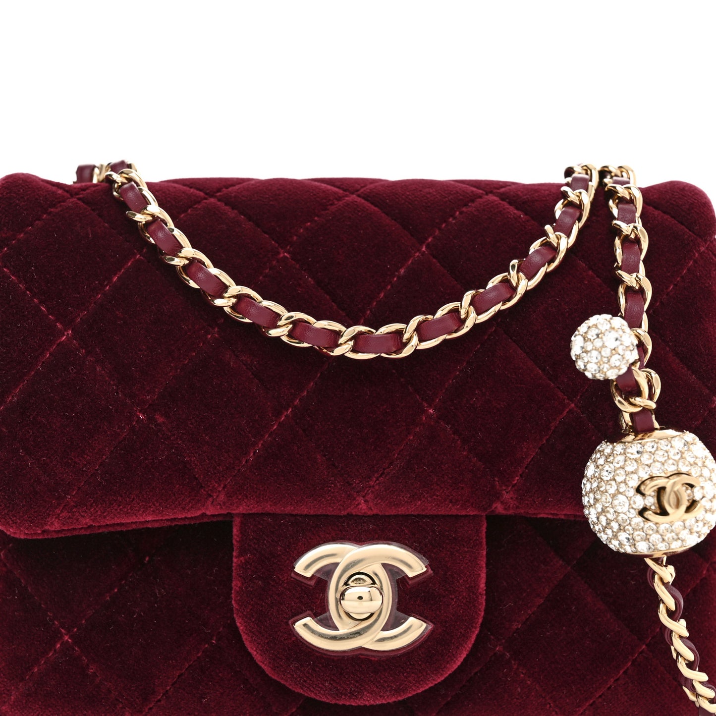 Velvet Quilted Mini Square Pearl Crush Flap Burgundy