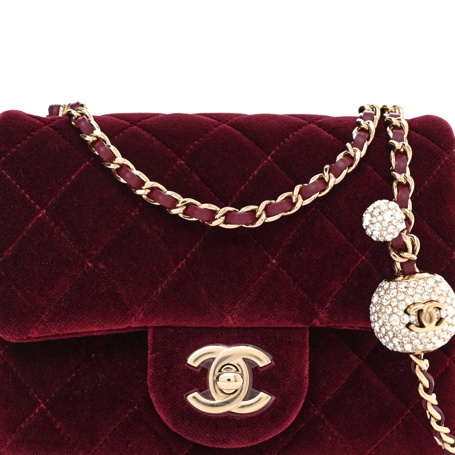 Chanel Velvet Quilted Mini Square Pearl Crush Flap Burgundy 8 of 10