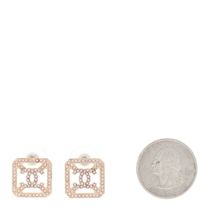 Chanel Crystal CC Square Earrings Gold Pink 2 of 4