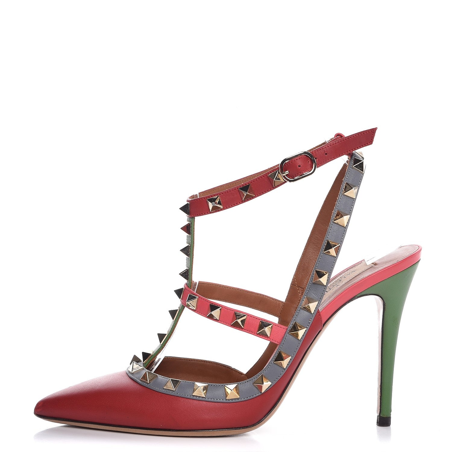 Valentino Garavani Nappa Rockstud Ankle Strap 100mm Pumps 37.5 Rosso Valentino Grey Clover Deep Rose 1 of 11