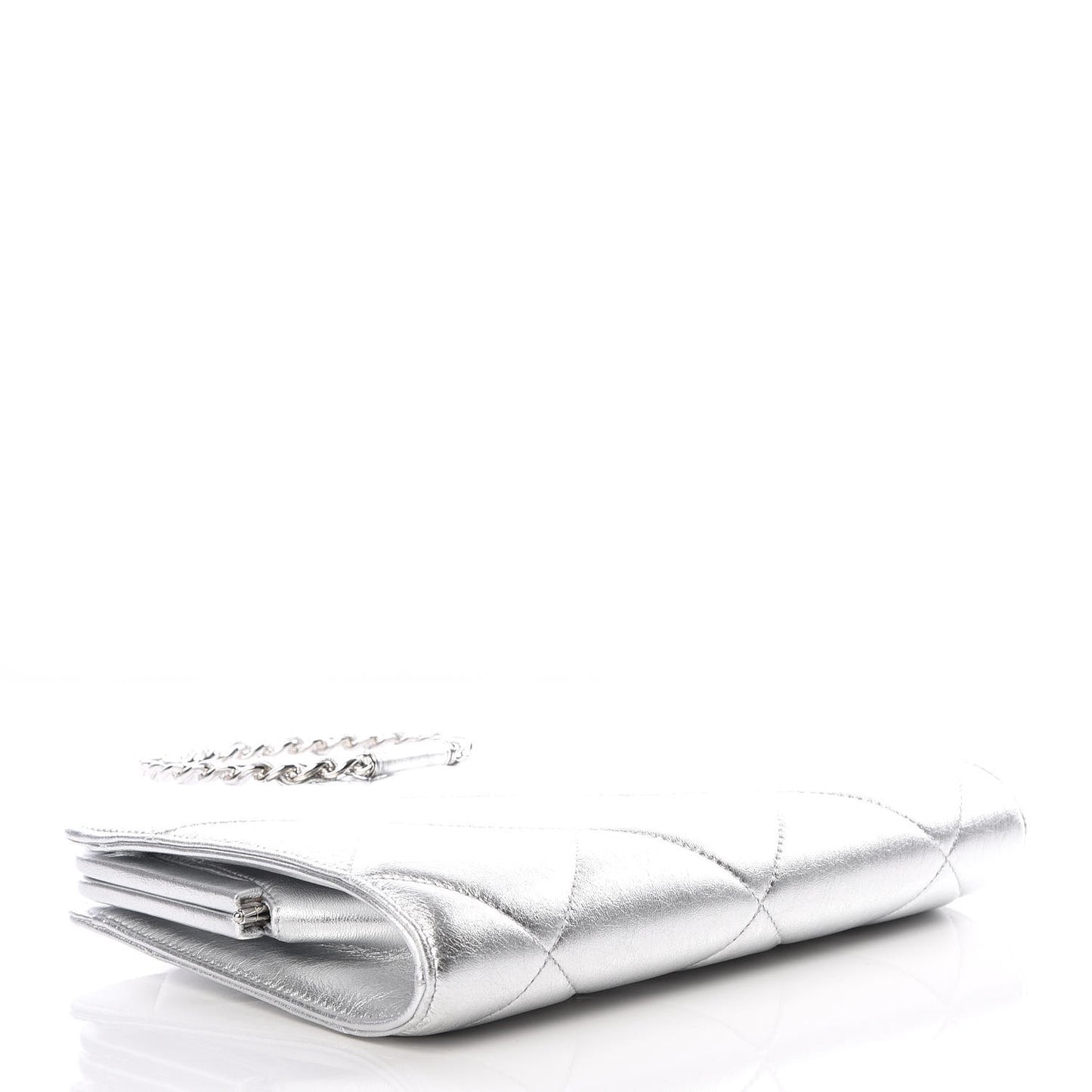 Metallic Crumpled Lambskin Clutch Silver