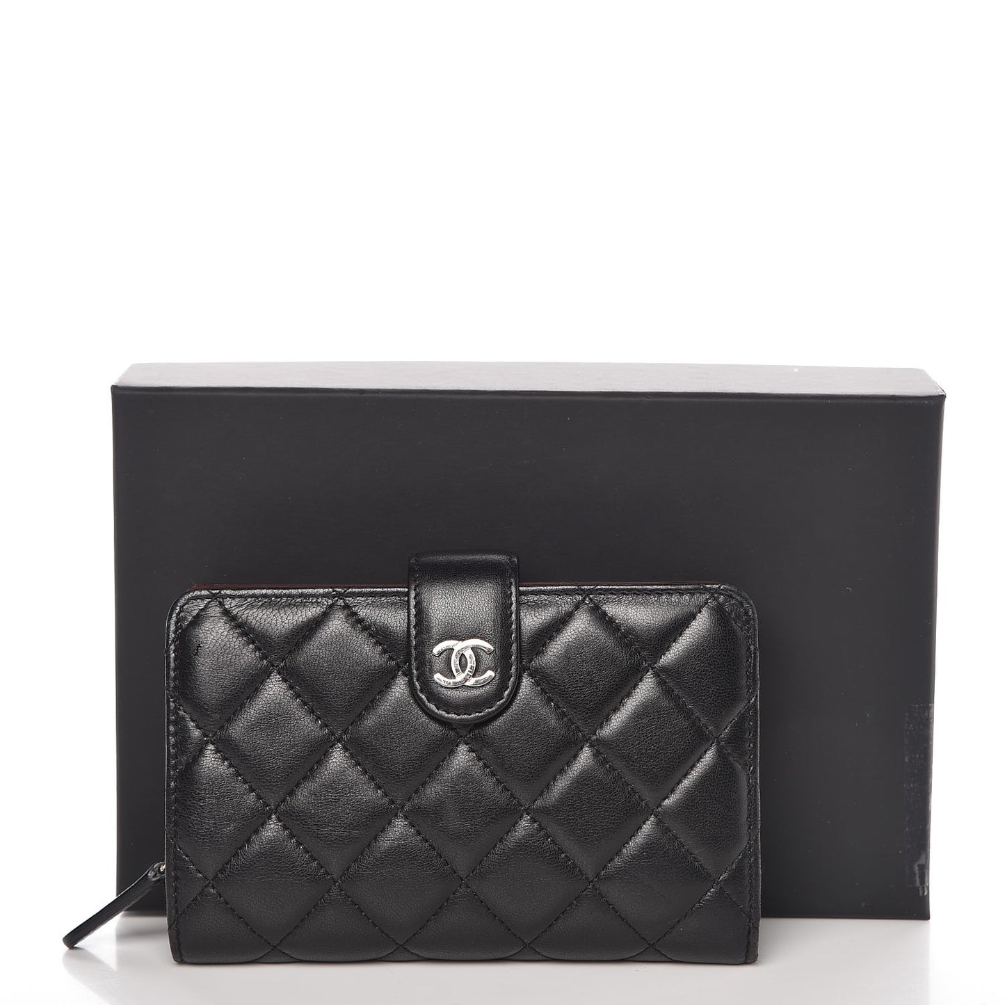 Lambskin Quilted Zipped Pocket Wallet Black