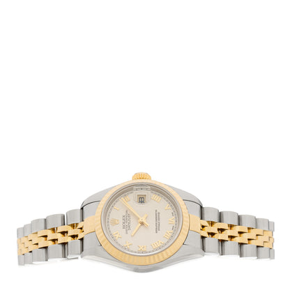 Rolex Stainless Steel 18K Yellow Gold 26mm Oyster Perpetual Datejust Watch White Pyramid Roman 79173 2 of 4