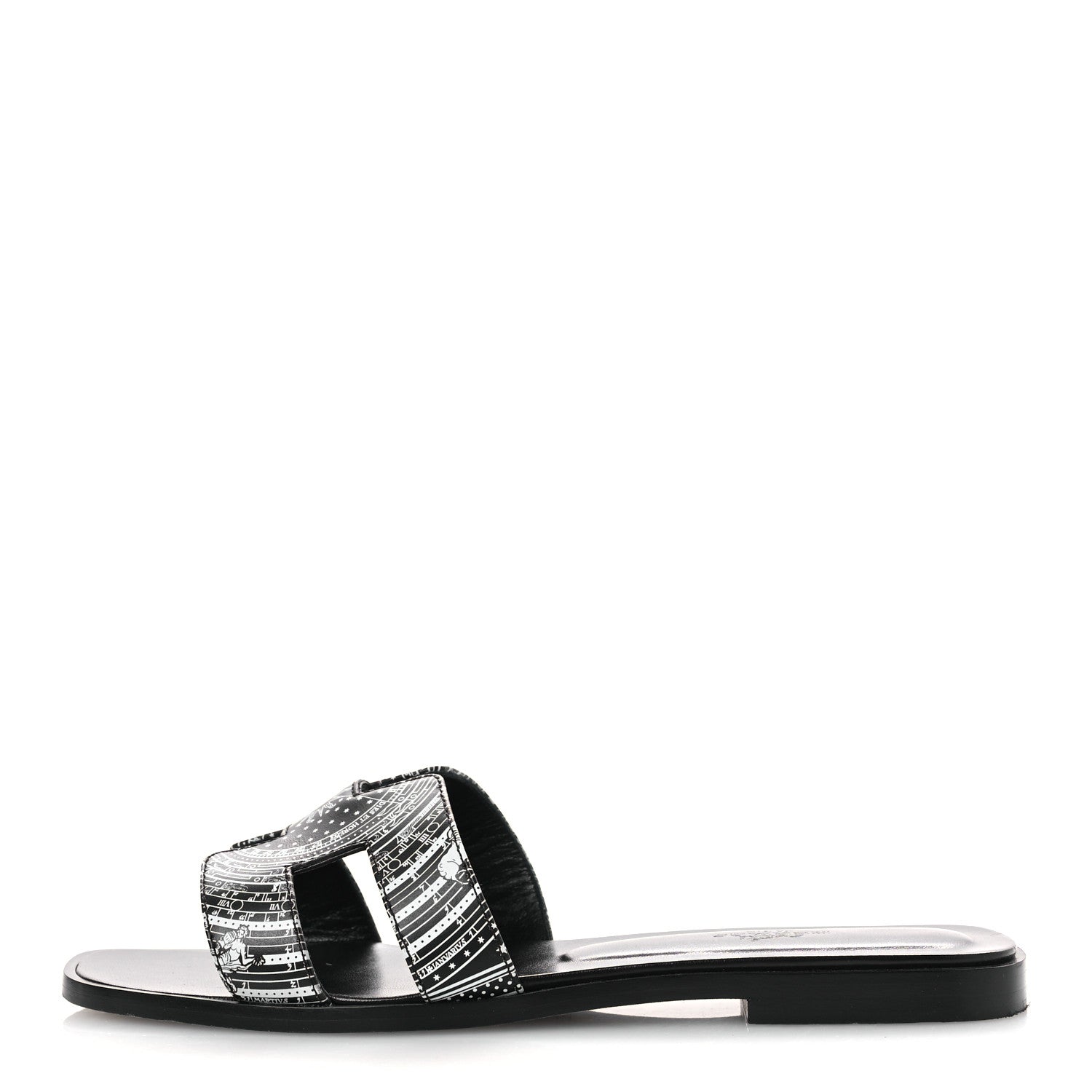 Hermes Calfskin Astrologie Bandana Oran Sandals 38 Black White 1 of 12