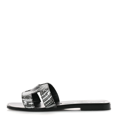Hermes Calfskin Astrologie Bandana Oran Sandals 38 Black White 1 of 12
