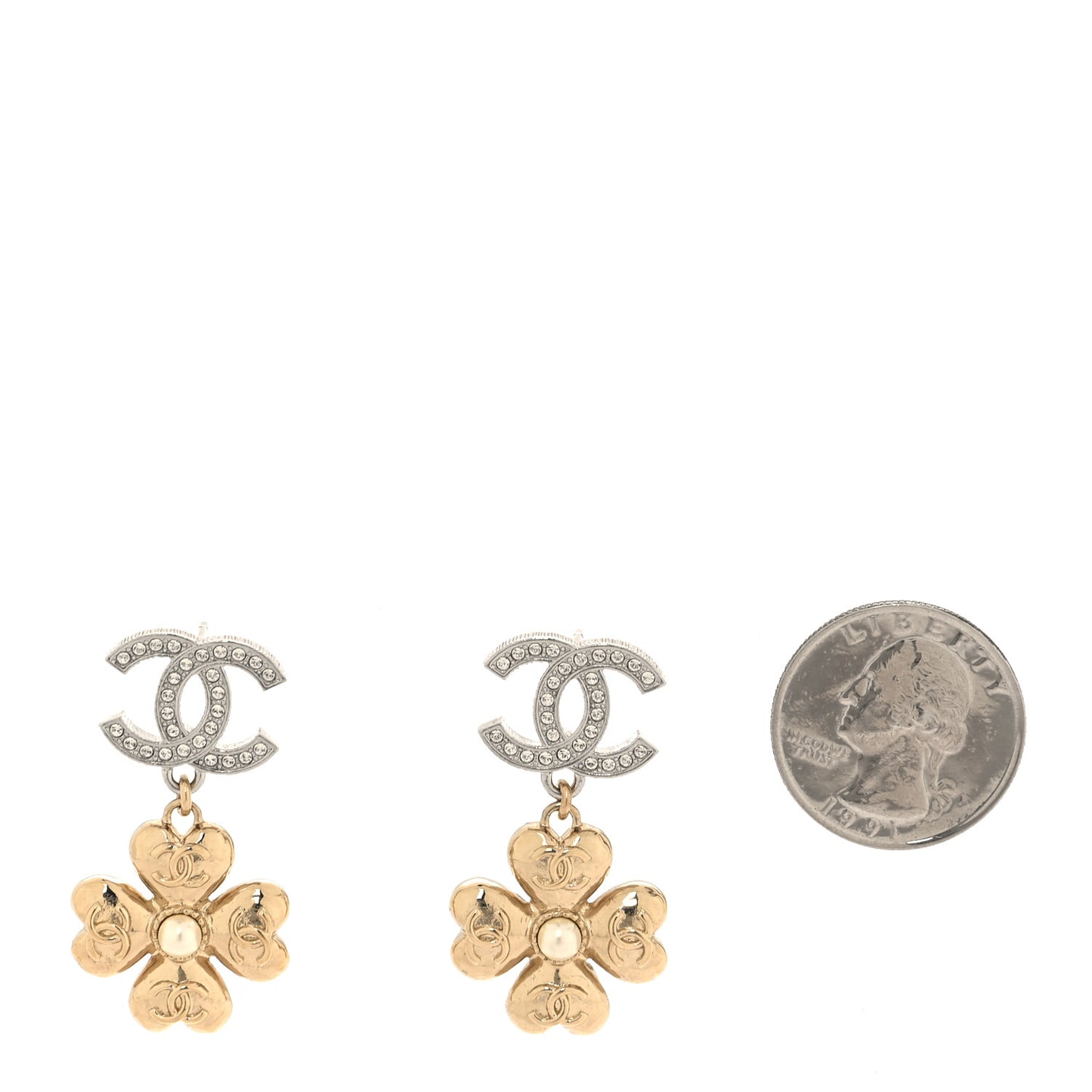 Crystal CC Clover Drop Earrings Silver Gold