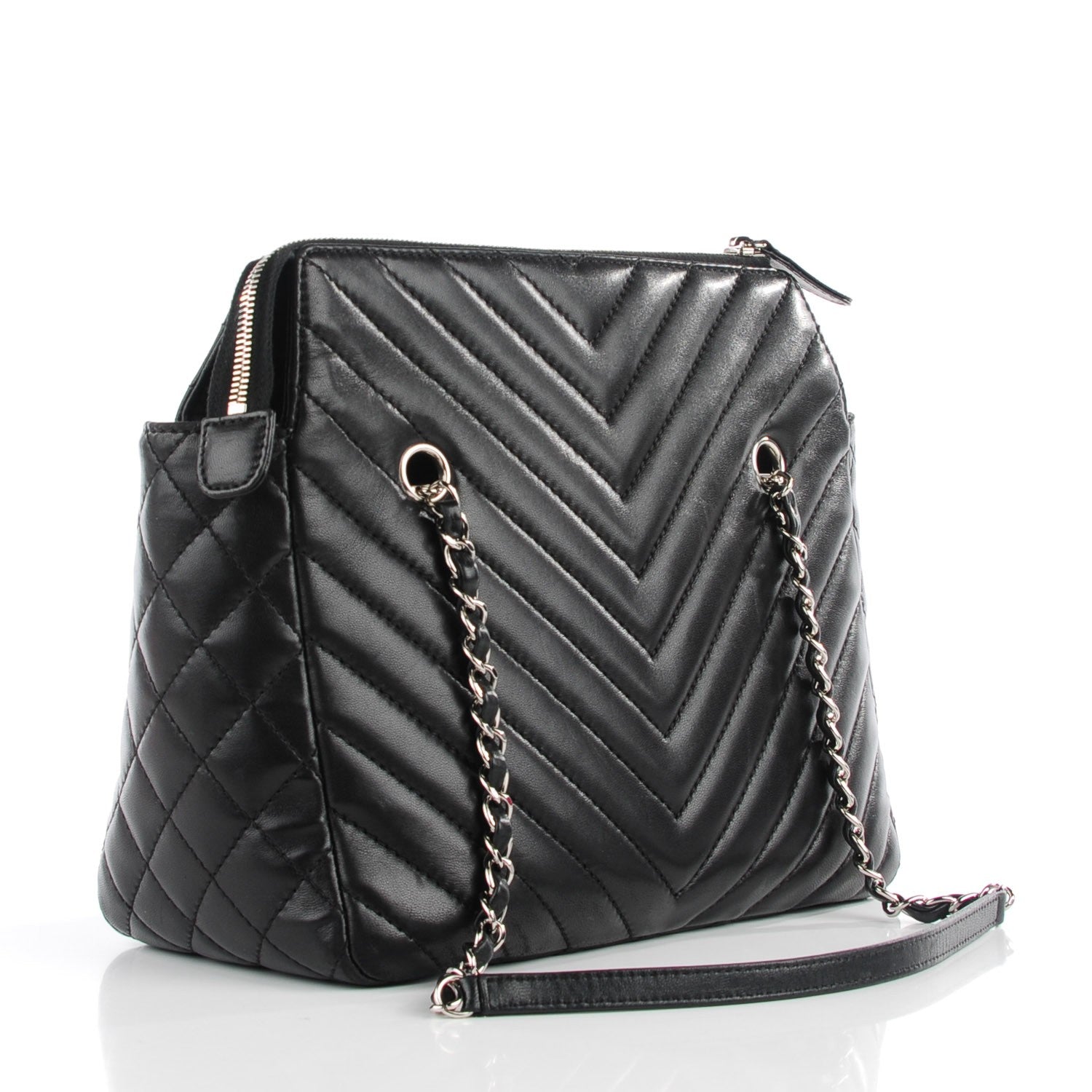 Chanel Lambskin Surpique Chevron Quilted Tote Black 3 of 8