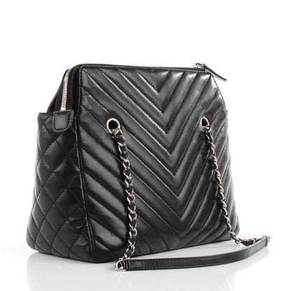 Chanel Lambskin Surpique Chevron Quilted Tote Black 3 of 8