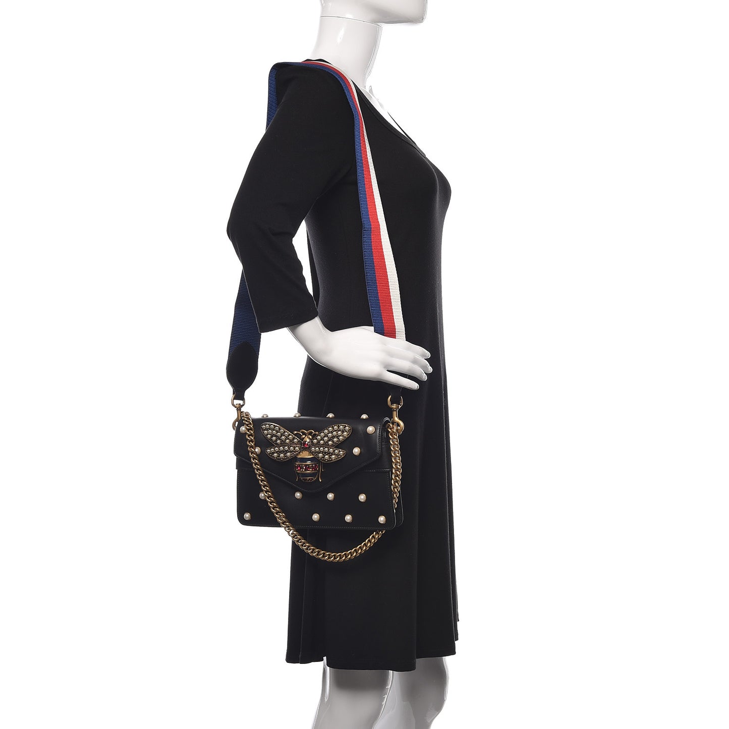 Nappa Pearl Studded Mini Queen Margaret Broadway Shoulder Bag Black