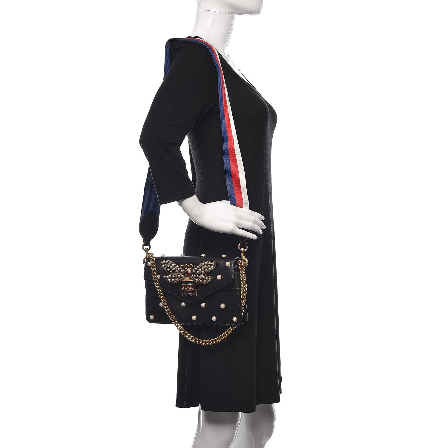 Gucci Nappa Pearl Studded Mini Queen Margaret Broadway Shoulder Bag Black 2 of 10