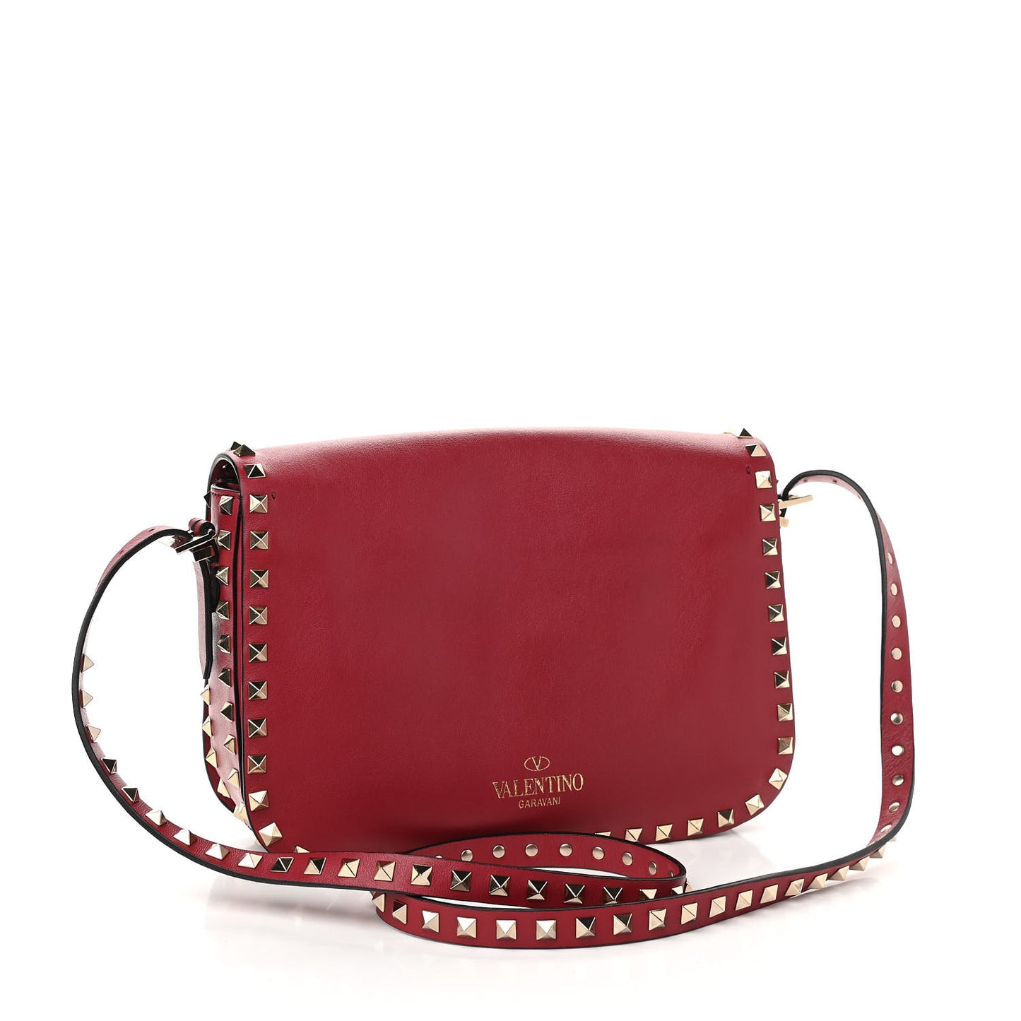 Vitello Medium Rockstud Flap Saddle Bag Scarlet