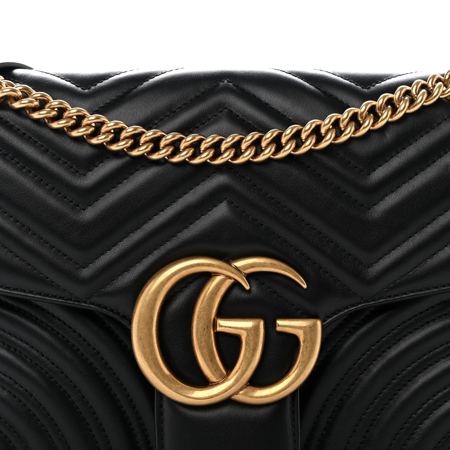 Gucci Calfskin Matelasse Medium GG Marmont Shoulder Bag Black 9 of 11