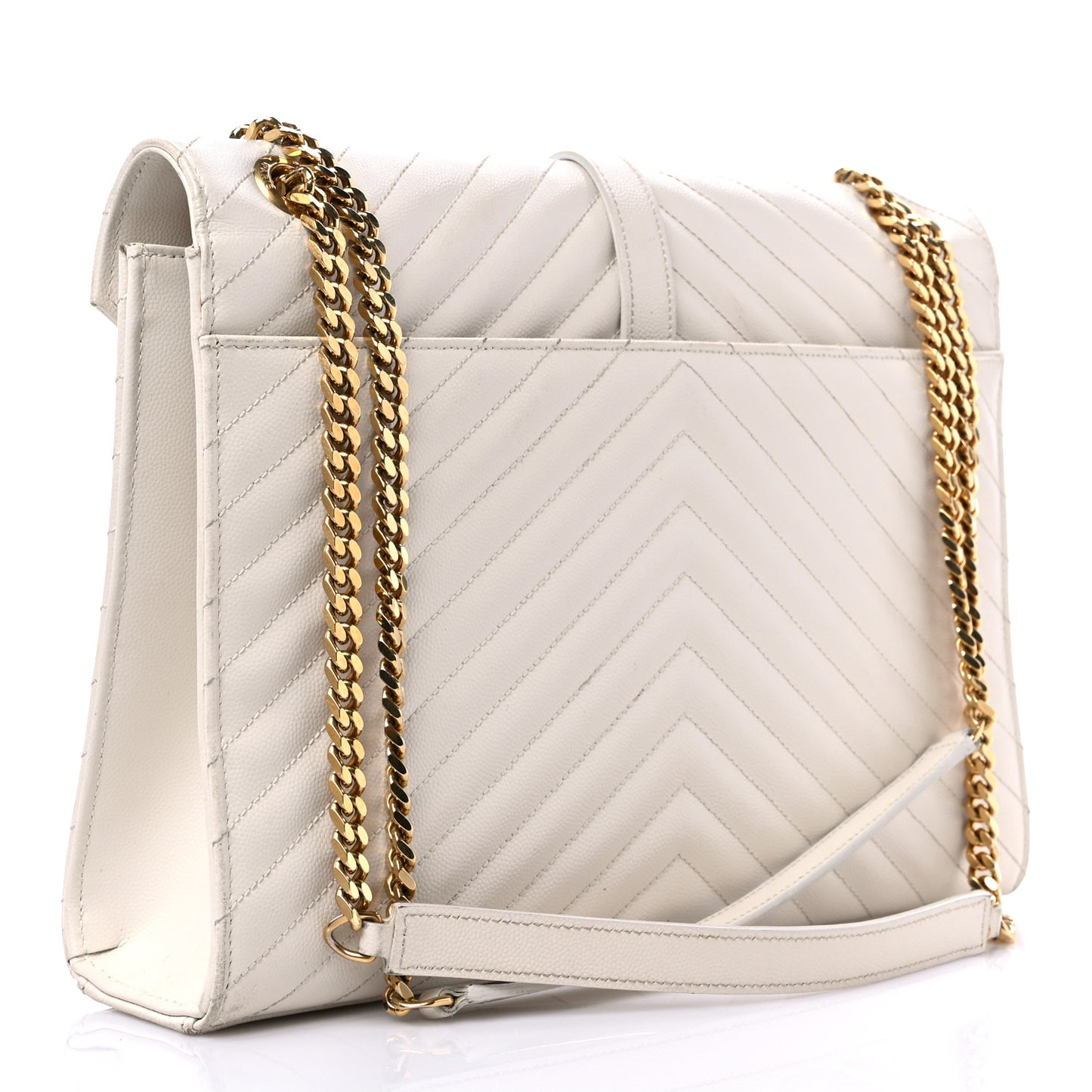 Grain De Poudre Matelasse Chevron Large Monogram Satchel Dove White