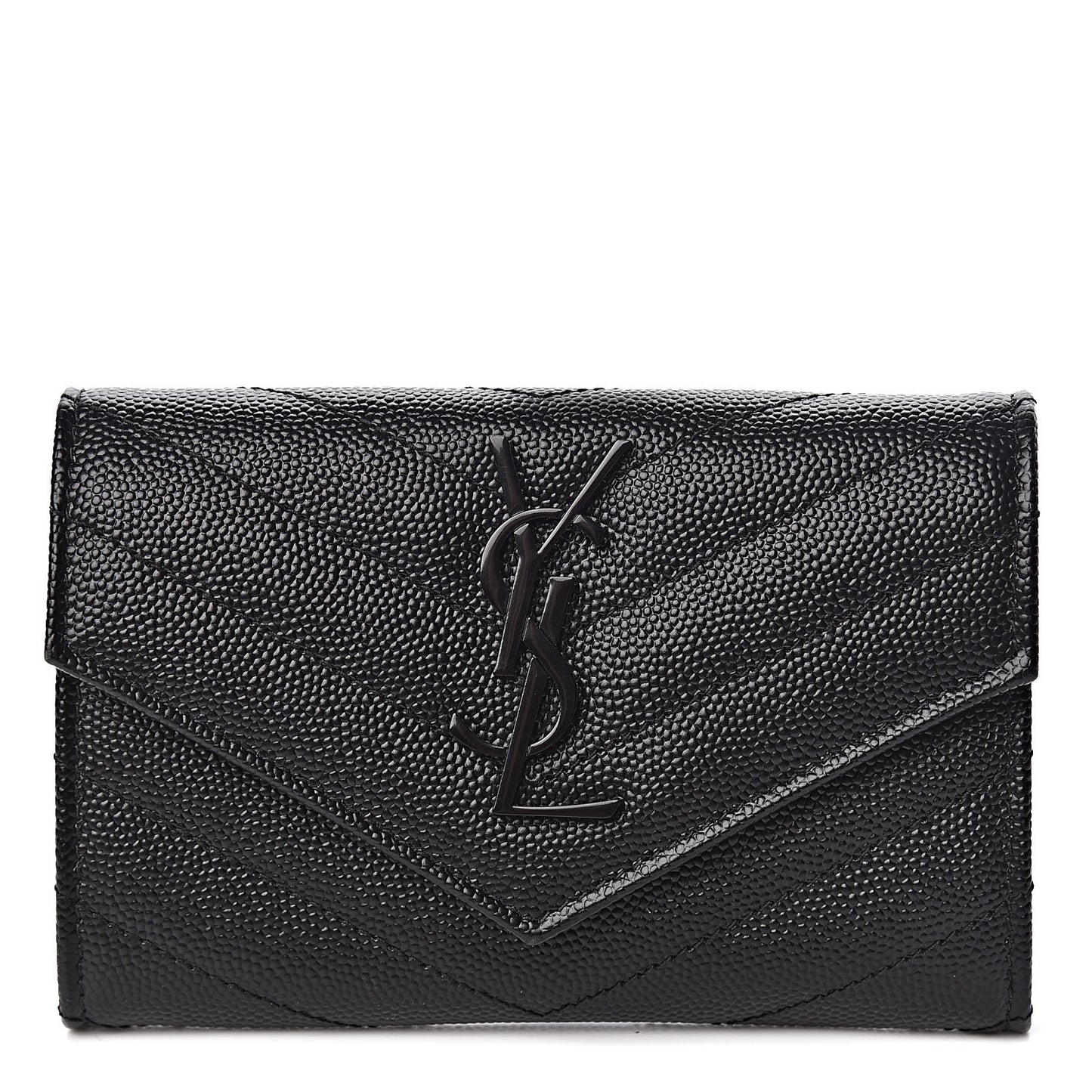 Grain De Poudre Matelasse Chevron Small Monogram Envelope Wallet Black