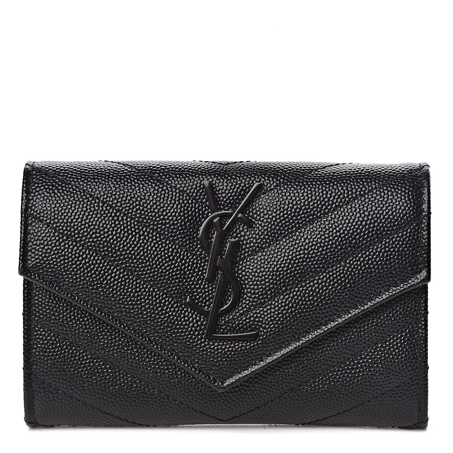 Saint Laurent Grain De Poudre Matelasse Chevron Small Monogram Envelope Wallet Black 1 of 6