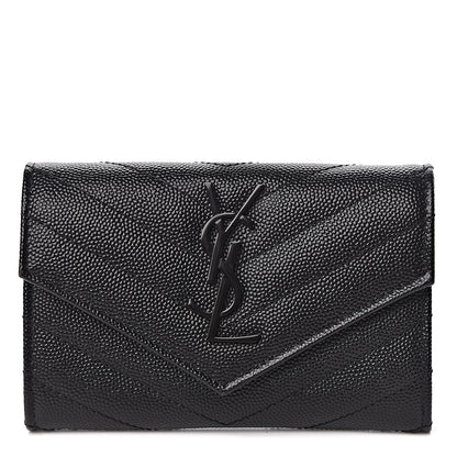 Saint Laurent Grain De Poudre Matelasse Chevron Small Monogram Envelope Wallet Black 1 of 6