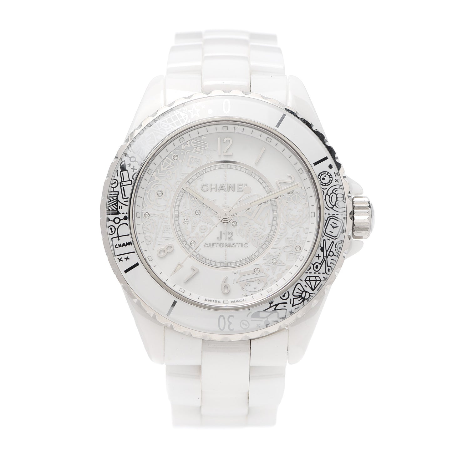 Stainless Steel Ceramic Diamond 38mm J12 Limited Edition Automatic Watch White