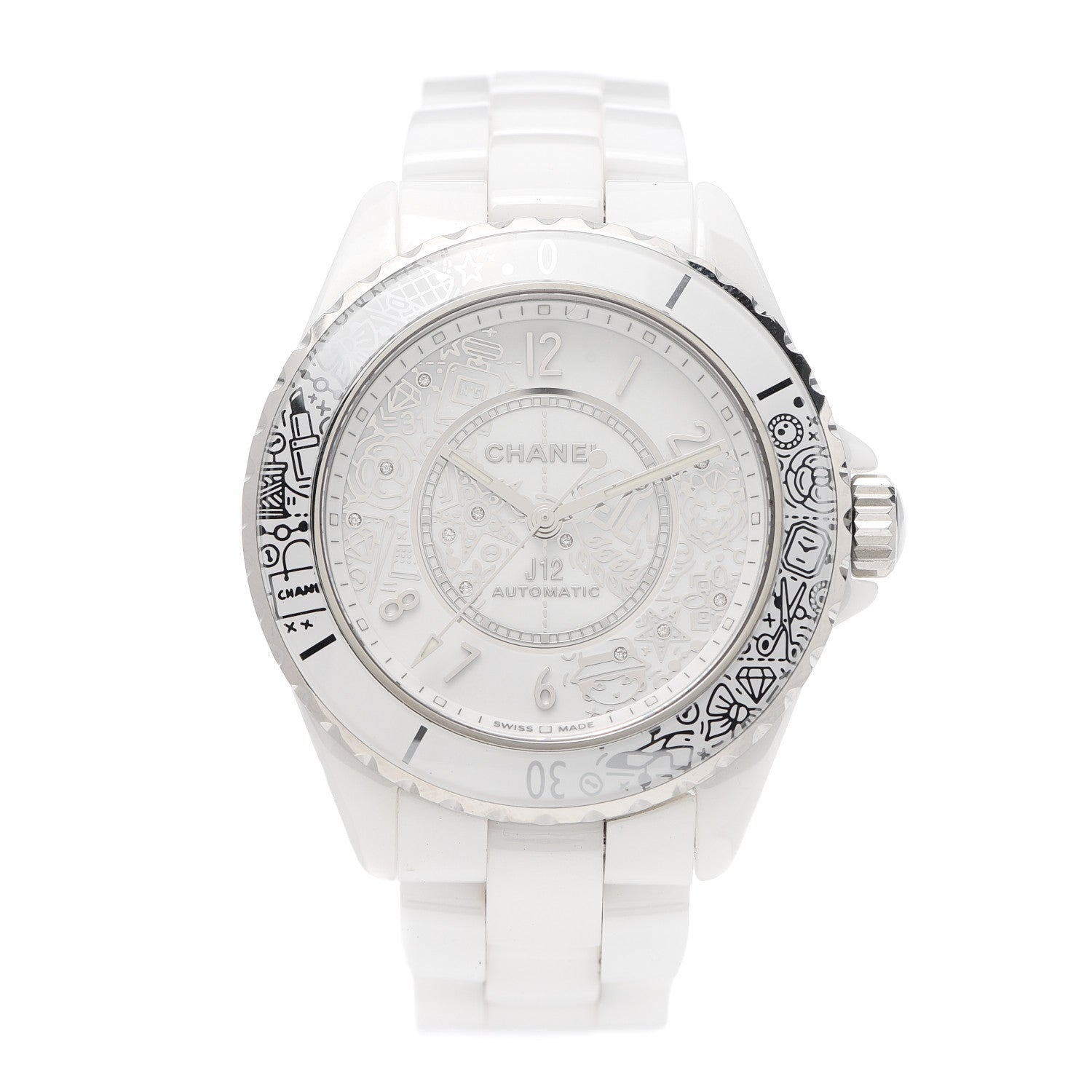 Chanel Stainless Steel Ceramic Diamond 38mm J12 Limited Edition Automatic Watch White 1 of 6