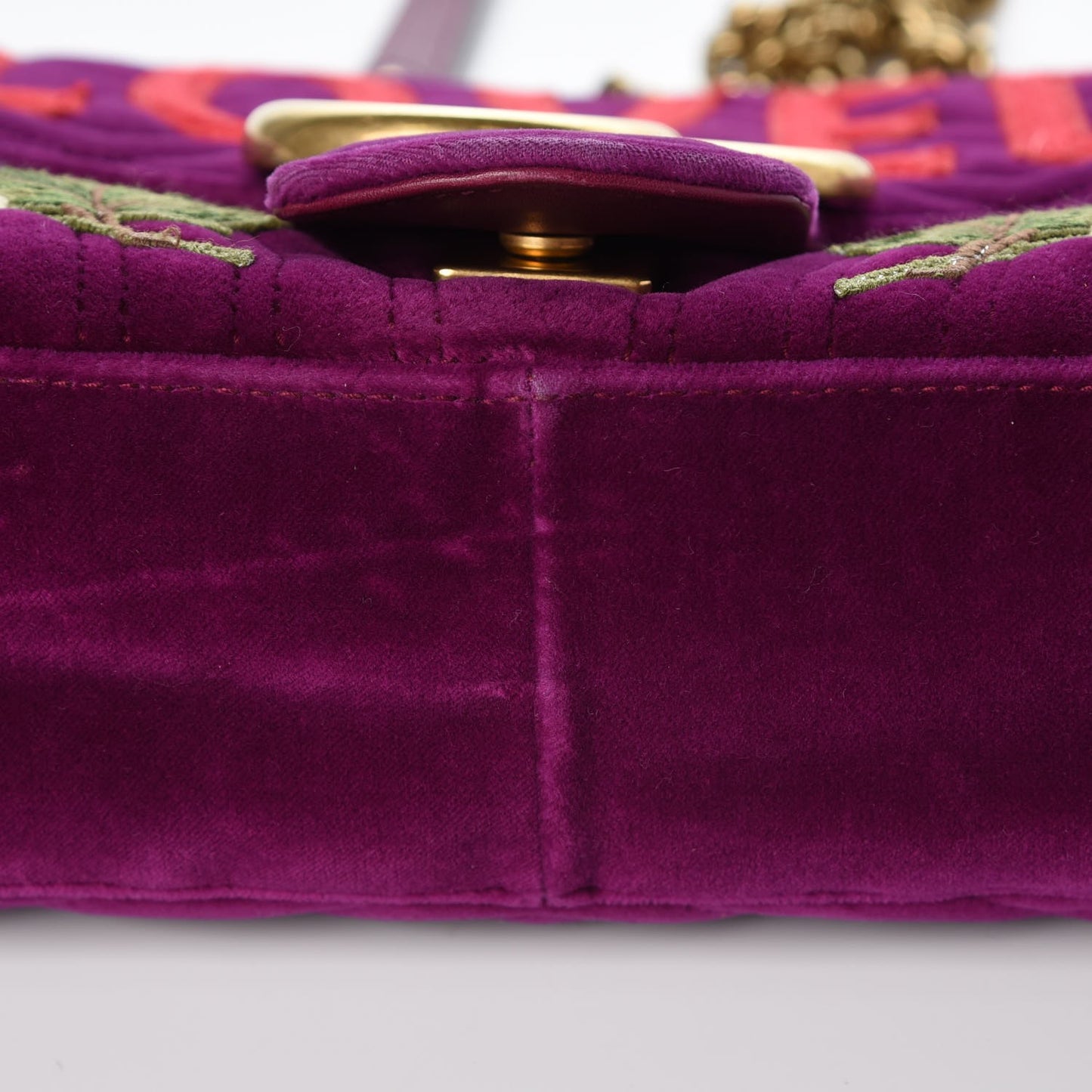 Velvet Matelasse Loved Embroidered Medium GG Marmont Shoulder Bag Fuchsia Violet Cyclamen