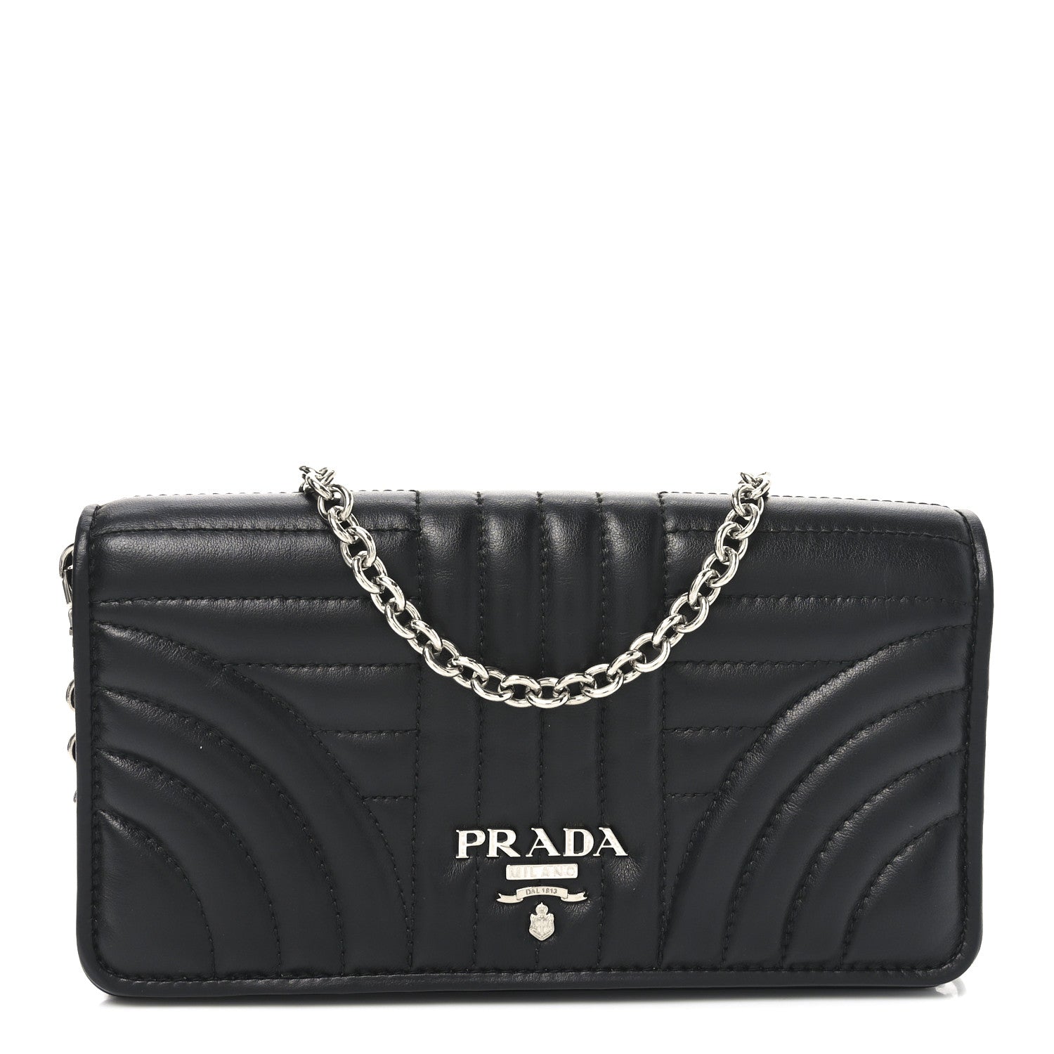 Prada Soft Calfskin Impunture Diagramme Chain Wallet Black 1 of 9
