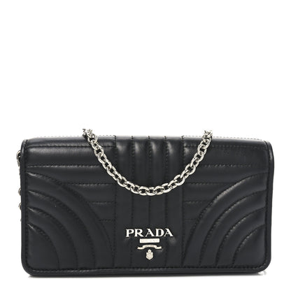 Prada Soft Calfskin Impunture Diagramme Chain Wallet Black 1 of 9