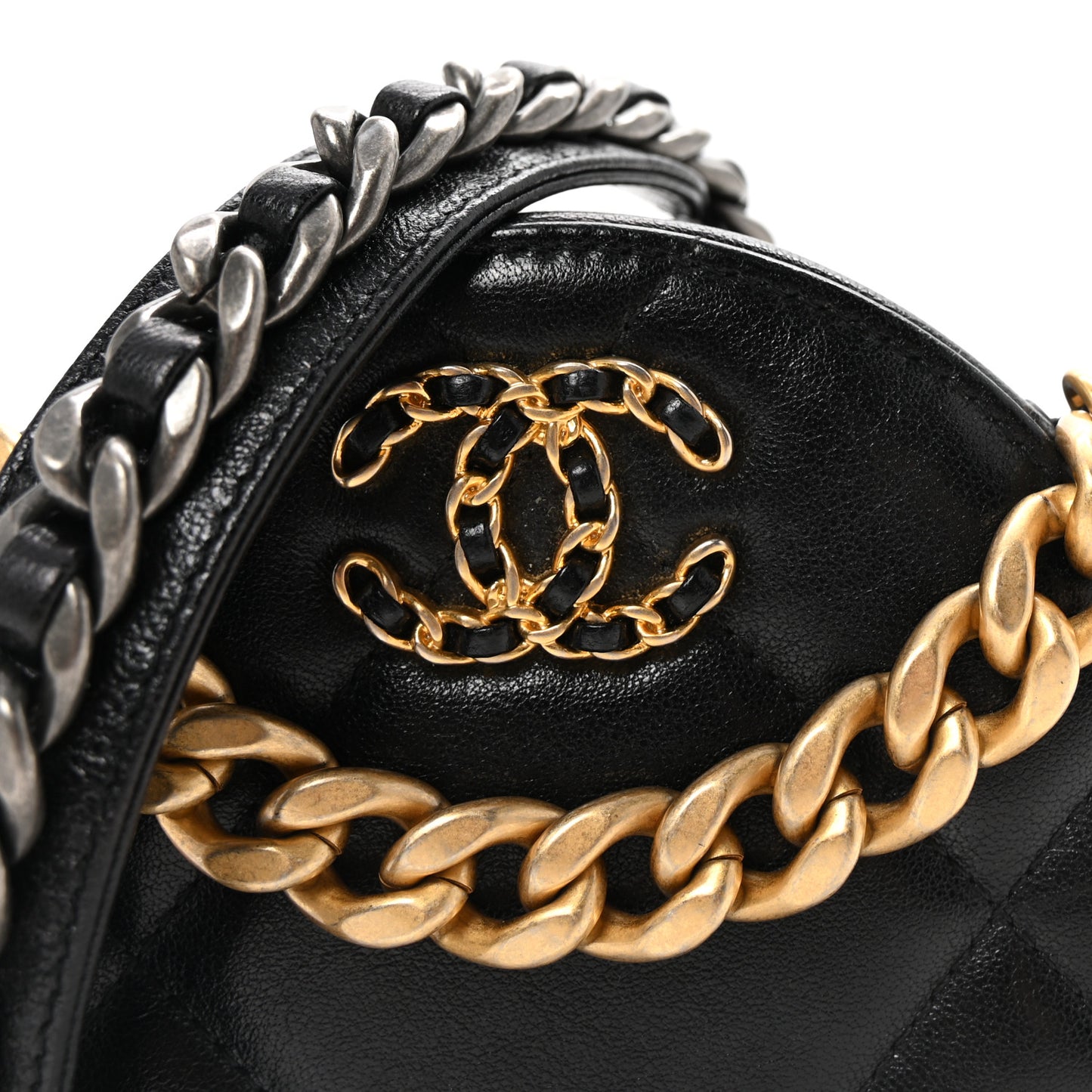 Lambskin Quilted Chanel 19 Round Clutch With Chain Black