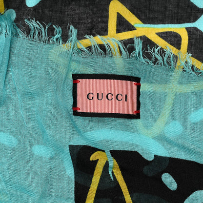 Gucci Modal Silk GucciGhost Print Shawl Black Multicolor 2 of 3
