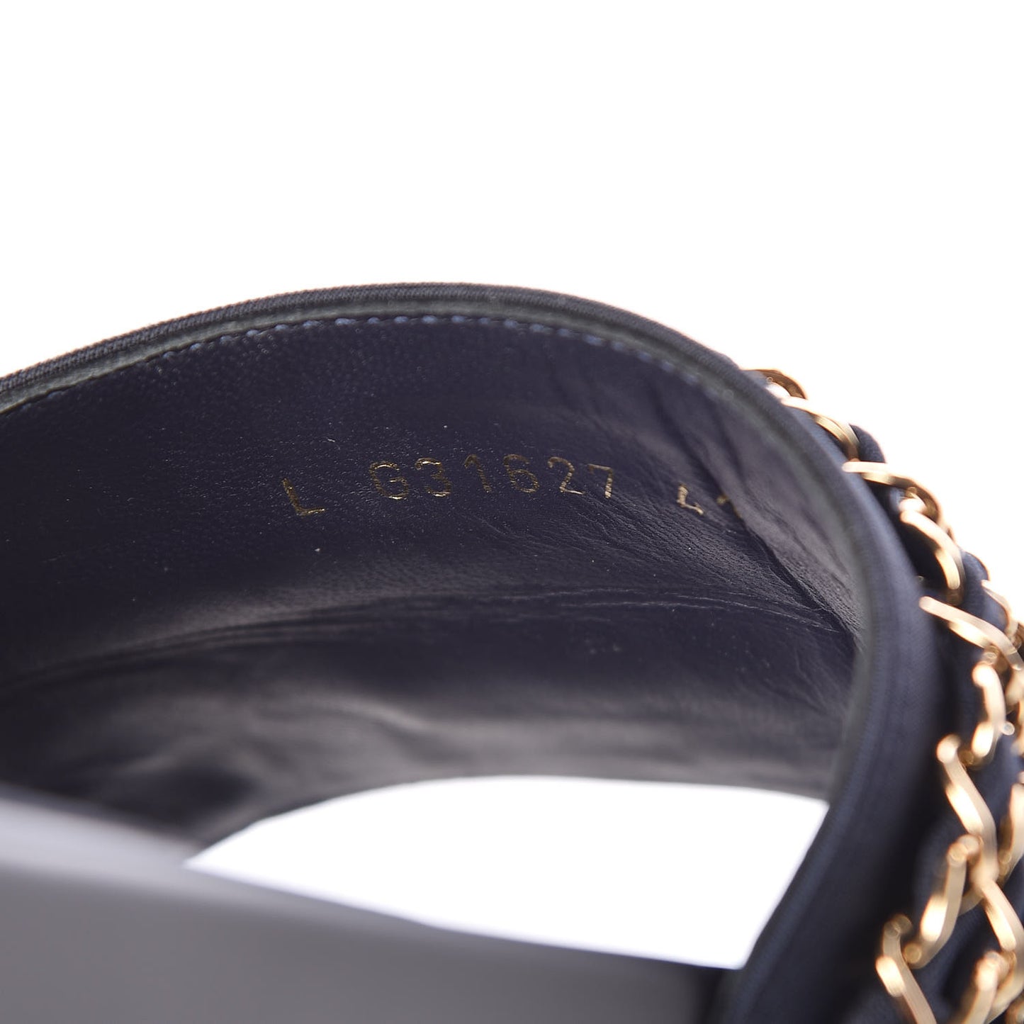 Satin Canvas Chain Flat Sandals 41 Marine