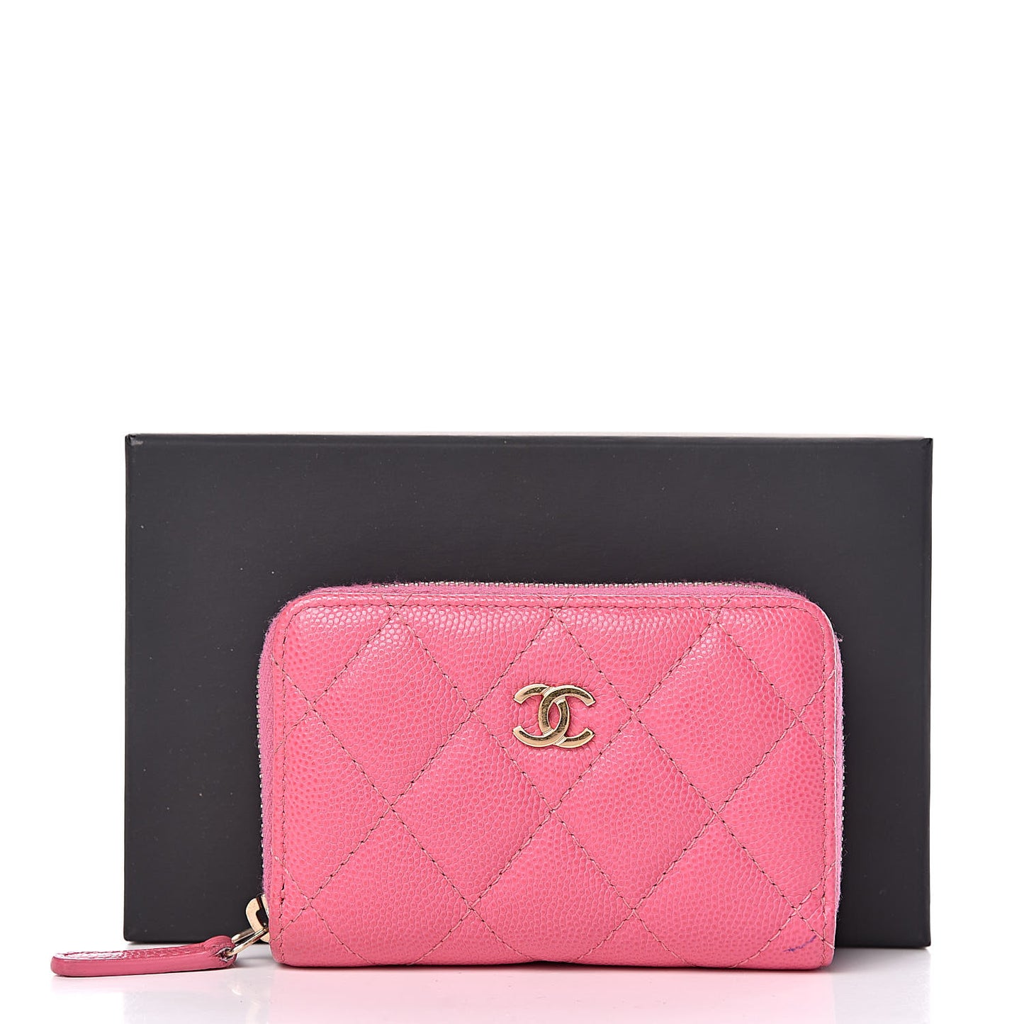 Caviar Quilted Zip Coin Purse Pink