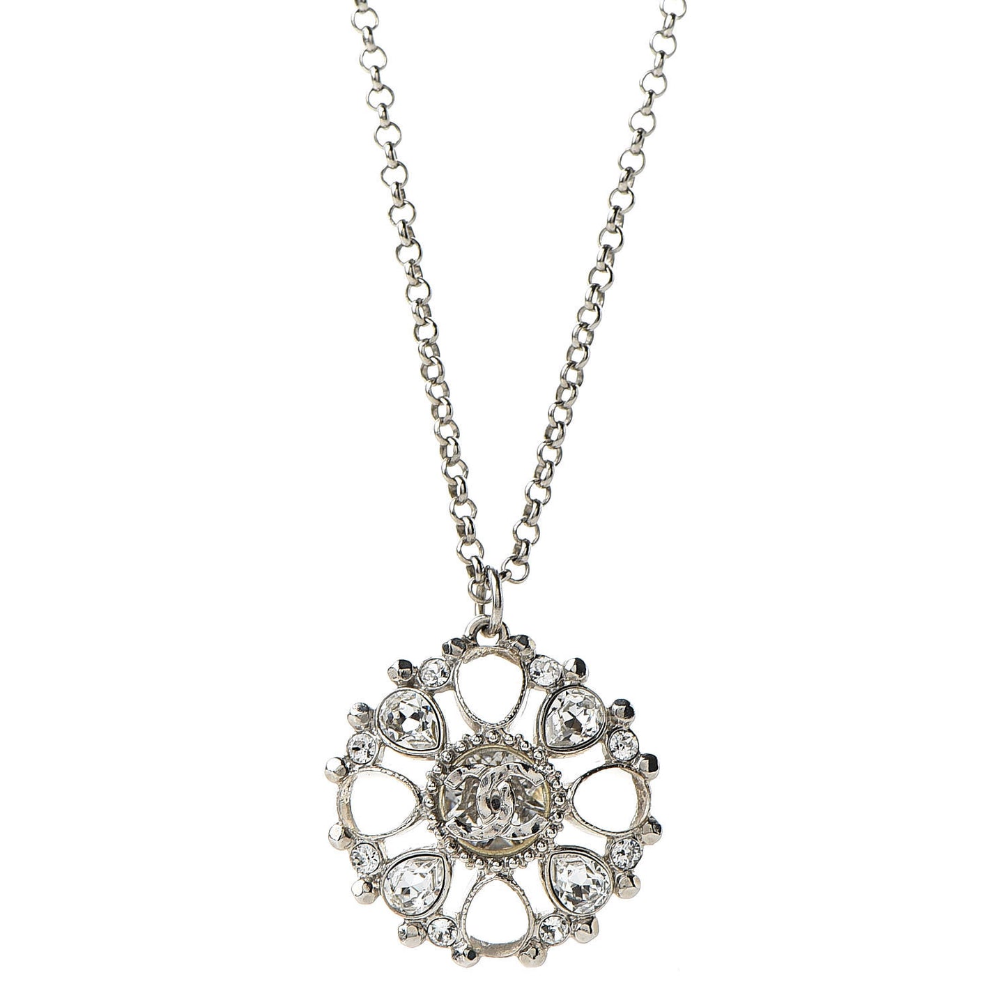 Gripoix Poured Glass Crystal CC Necklace Silver