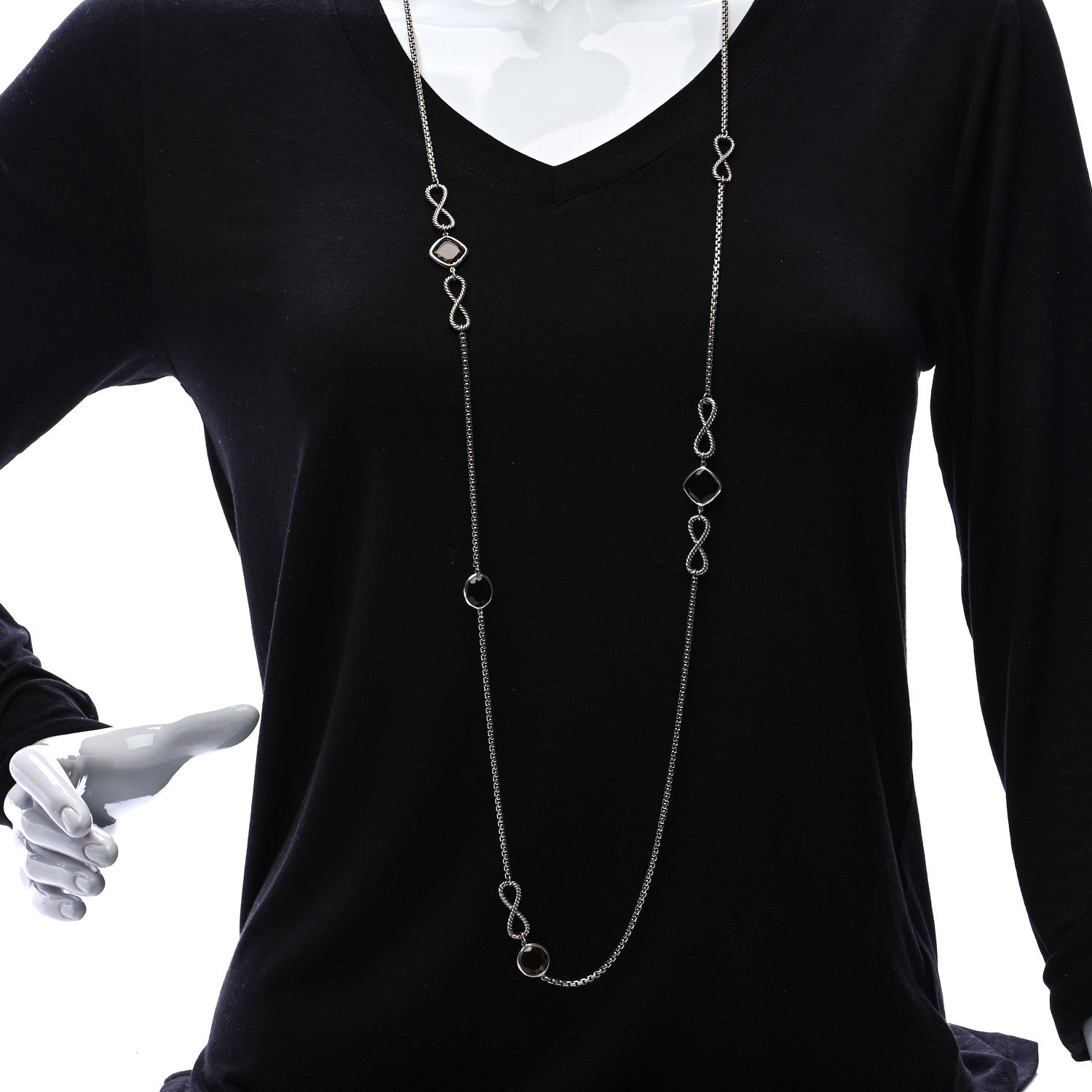 David Yurman Sterling Silver Smoky Quartz Infinity Necklace 3 of 8
