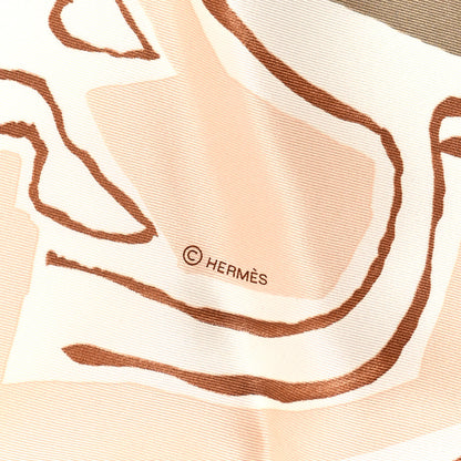Hermes Silk Muslin Choreographie Equestre Scarf 70 Rose Nacre White 3 of 4