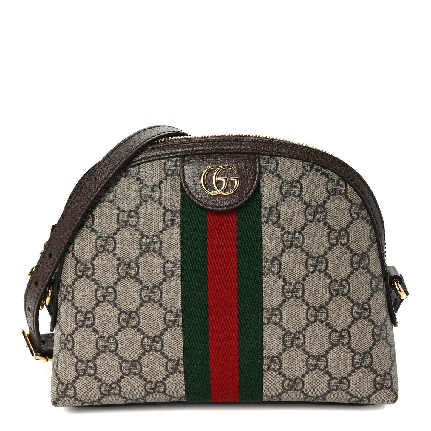 GG Supreme Monogram Textured Dollar Calfskin Web Small Ophidia Dome Shoulder Bag Beige Ebony New Acero