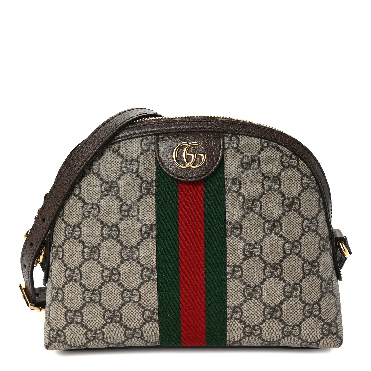Gucci GG Supreme Monogram Textured Dollar Calfskin Web Small Ophidia Dome Shoulder Bag Beige Ebony New Acero 1 of 9
