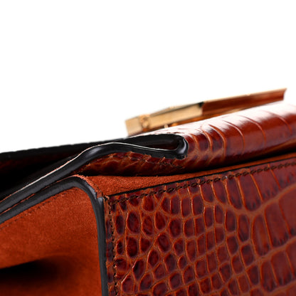 Givenchy Calfskin Crocodile Embossed Suede Small GV3 Shoulder Bag Cognac 6 of 6