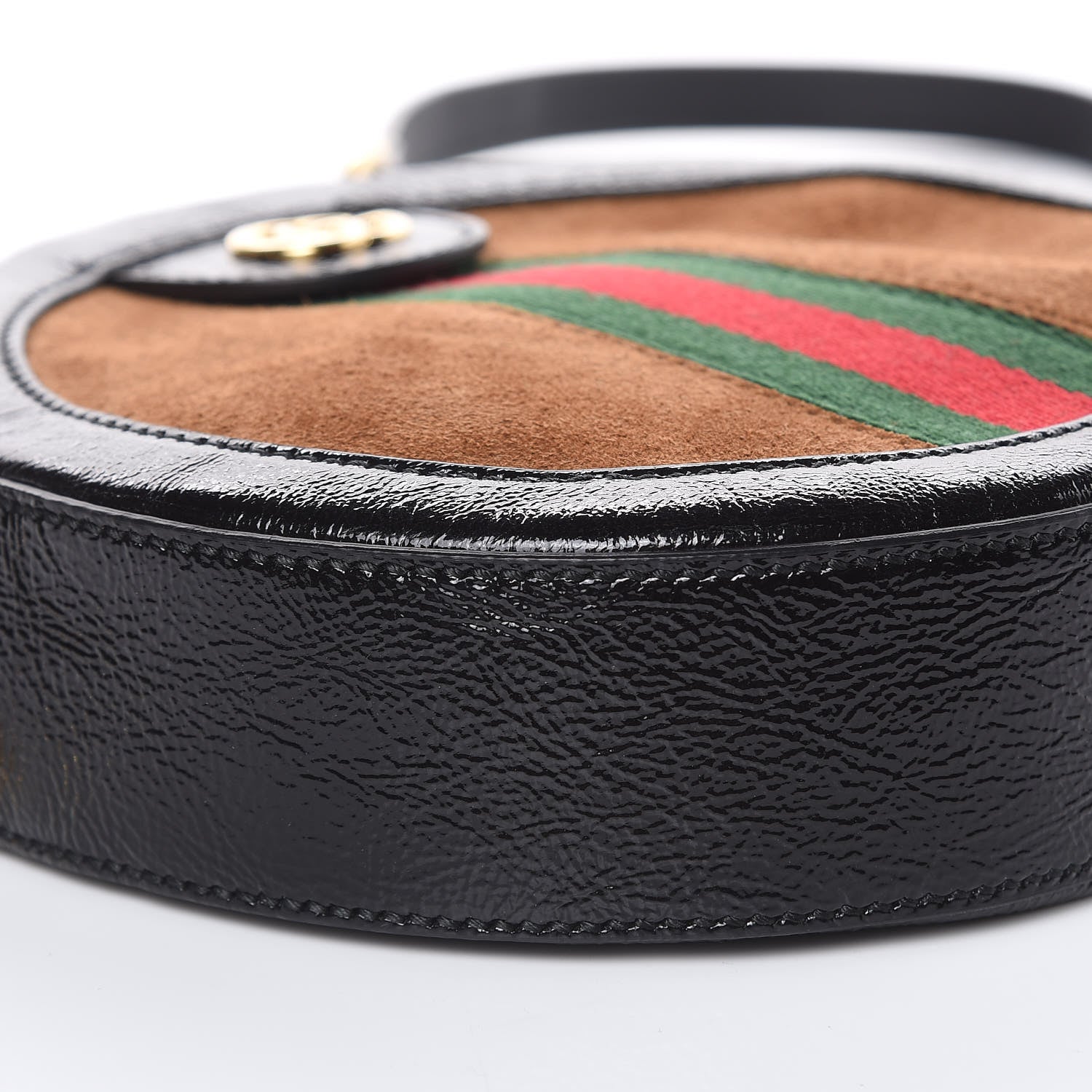 Gucci Suede Patent Web Mini Ophidia Round Shoulder Bag Nocciola Black 8 of 10