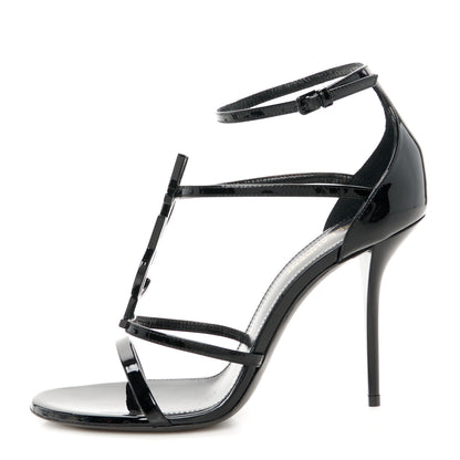 Saint Laurent Patent Cassandra 100 Ankle Strap Sandals 38.5 Black 1 of 10