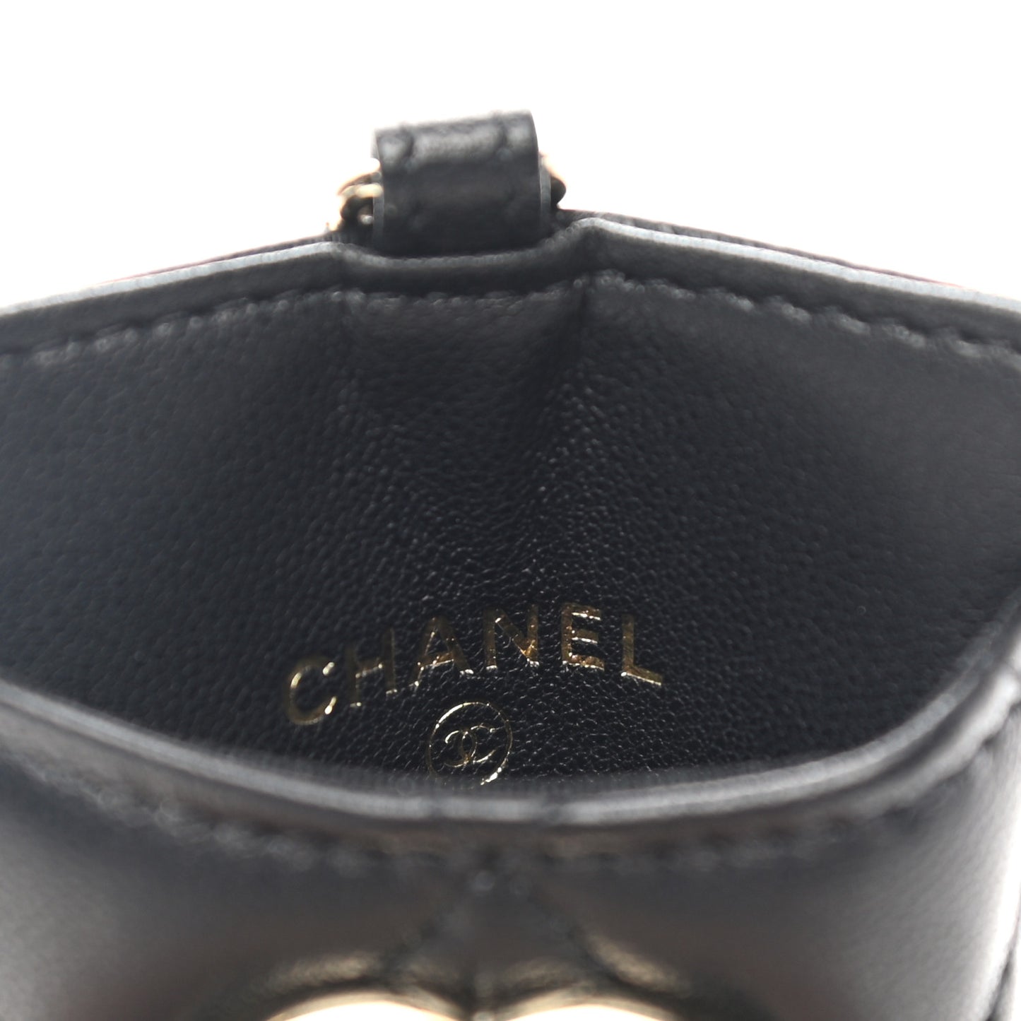 Lambskin Quilted Glitter Card Holder On Chain Black