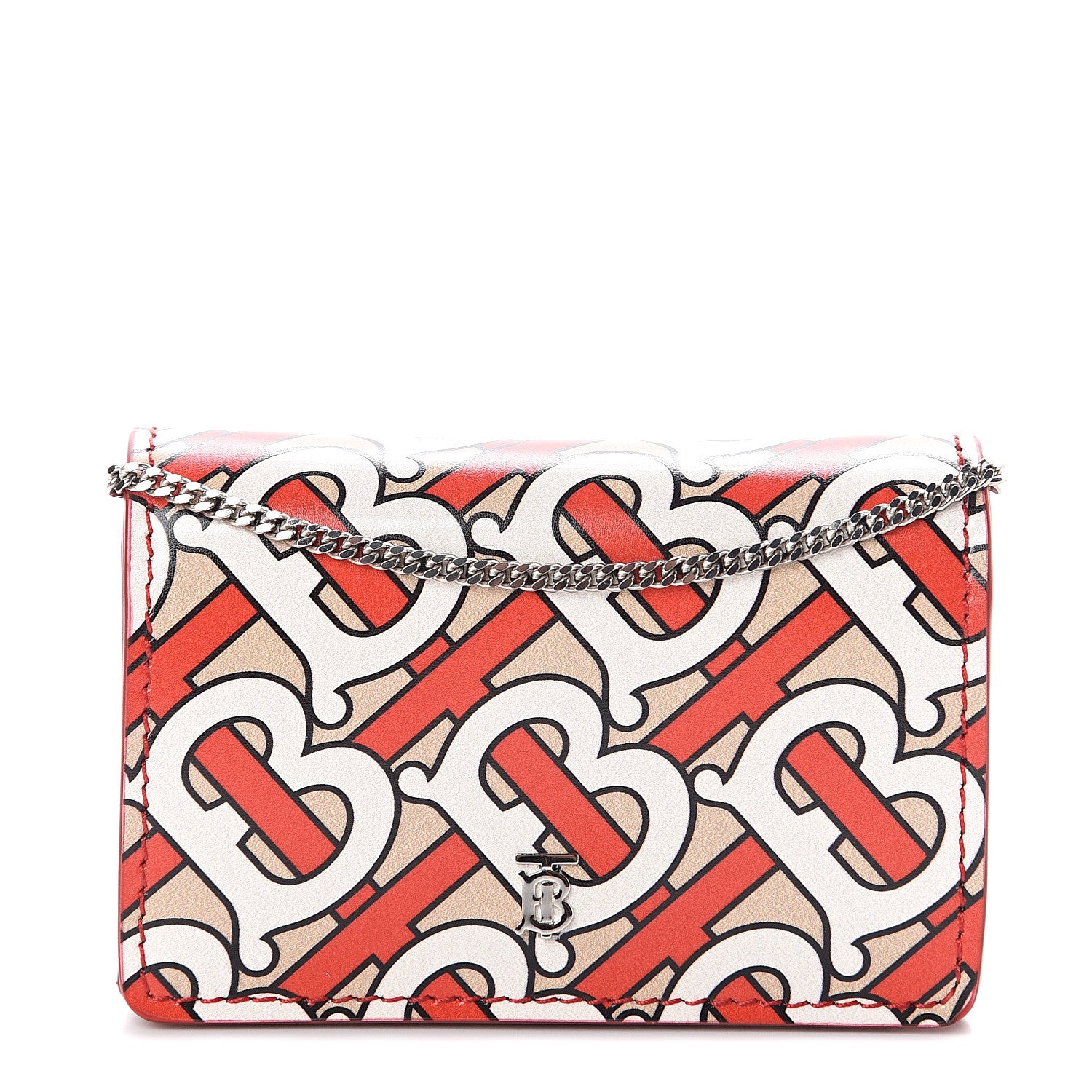 Burberry Calfskin Monogram Jessie Chain Card Case Vermillion 1 of 7