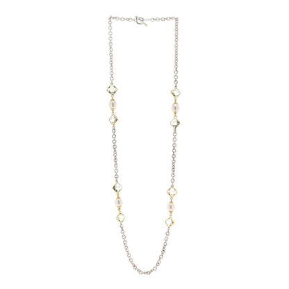 David Yurman Sterling Silver 18K Yellow Gold Prasiolite Pearl Figaro Chain Necklace 3 of 4