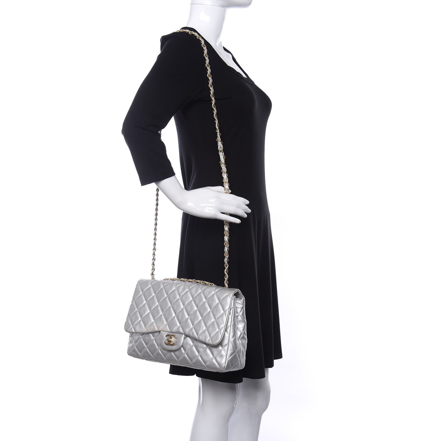Chanel Metallic Lambskin Quilted Jumbo Single Flap Silver 2 of 14