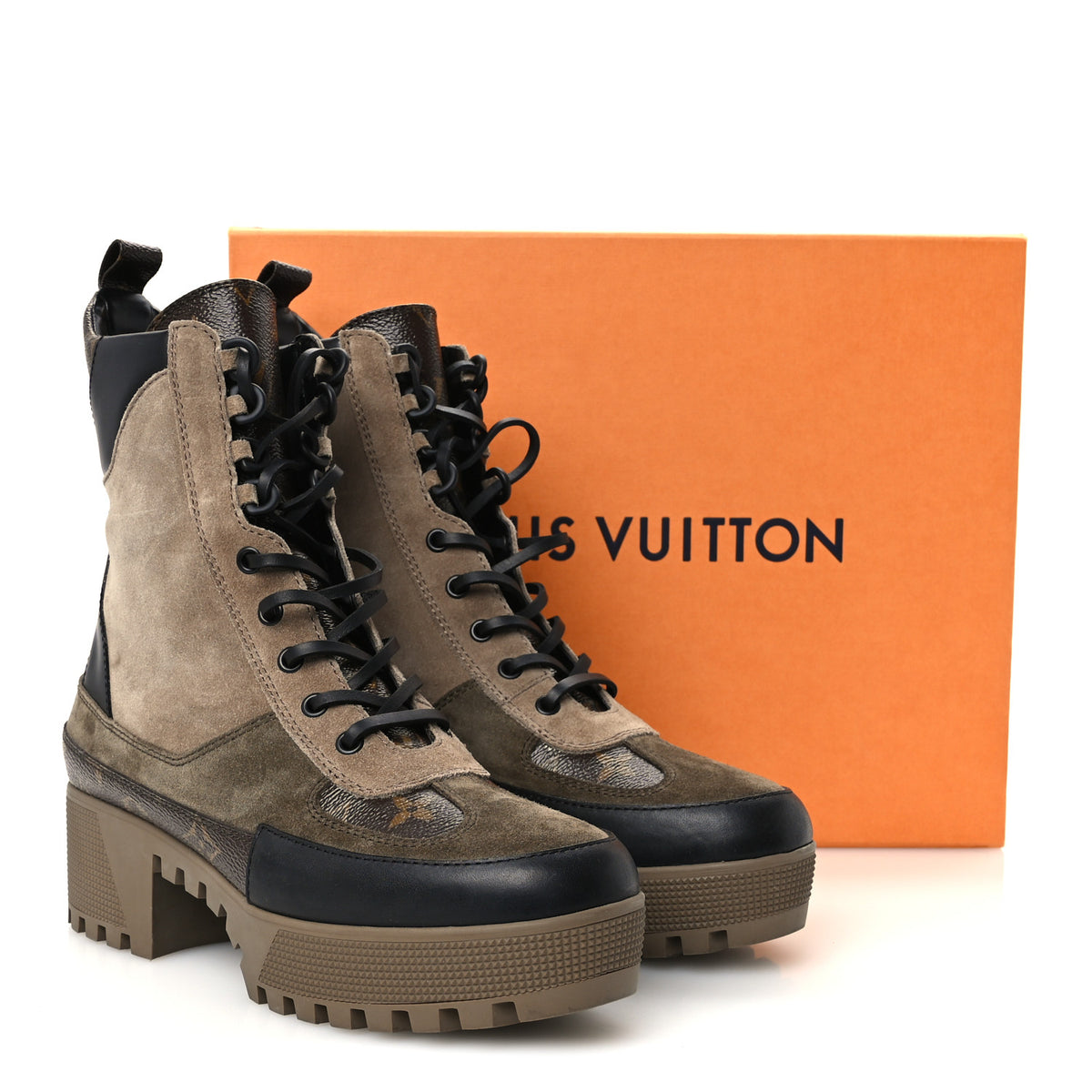 Louis Vuitton Suede Calfskin Monogram Laureate Platform Desert Boots 40 Taupe 10 of 10