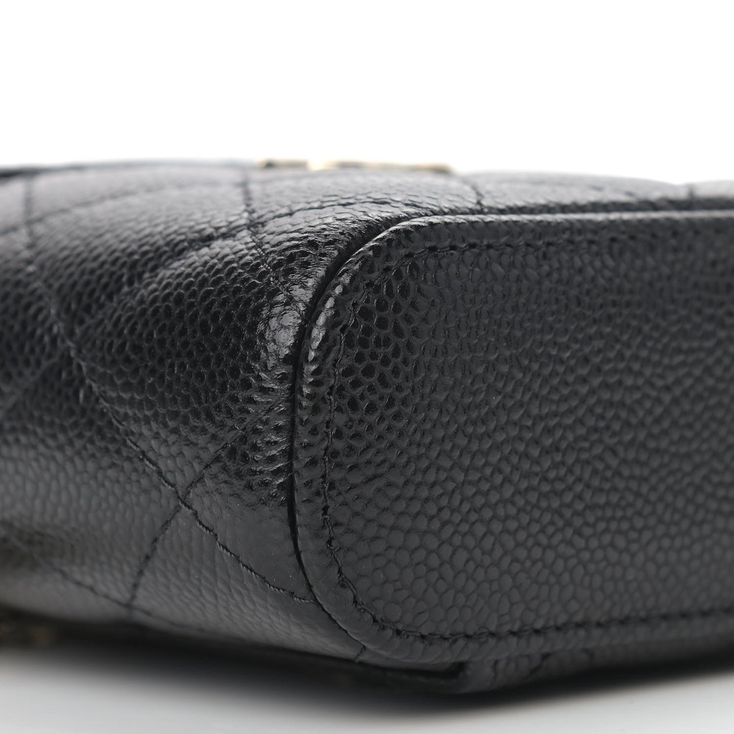 Caviar Quilted Small Handle With Care Vanity Case With Chain Black