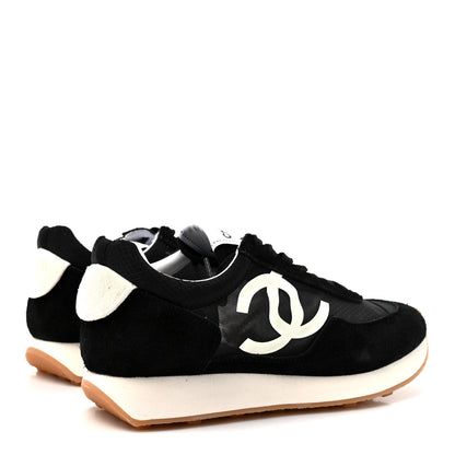 Chanel Mesh Suede Calfskin Womens Logo Sneakers 38.5 Black White 6 of 10