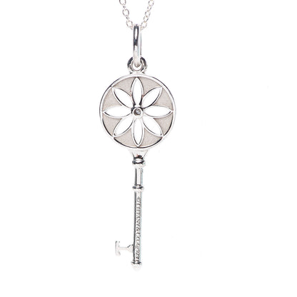 Tiffany Sterling Silver Diamond Small Daisy Key Pendant Necklace 4 of 7