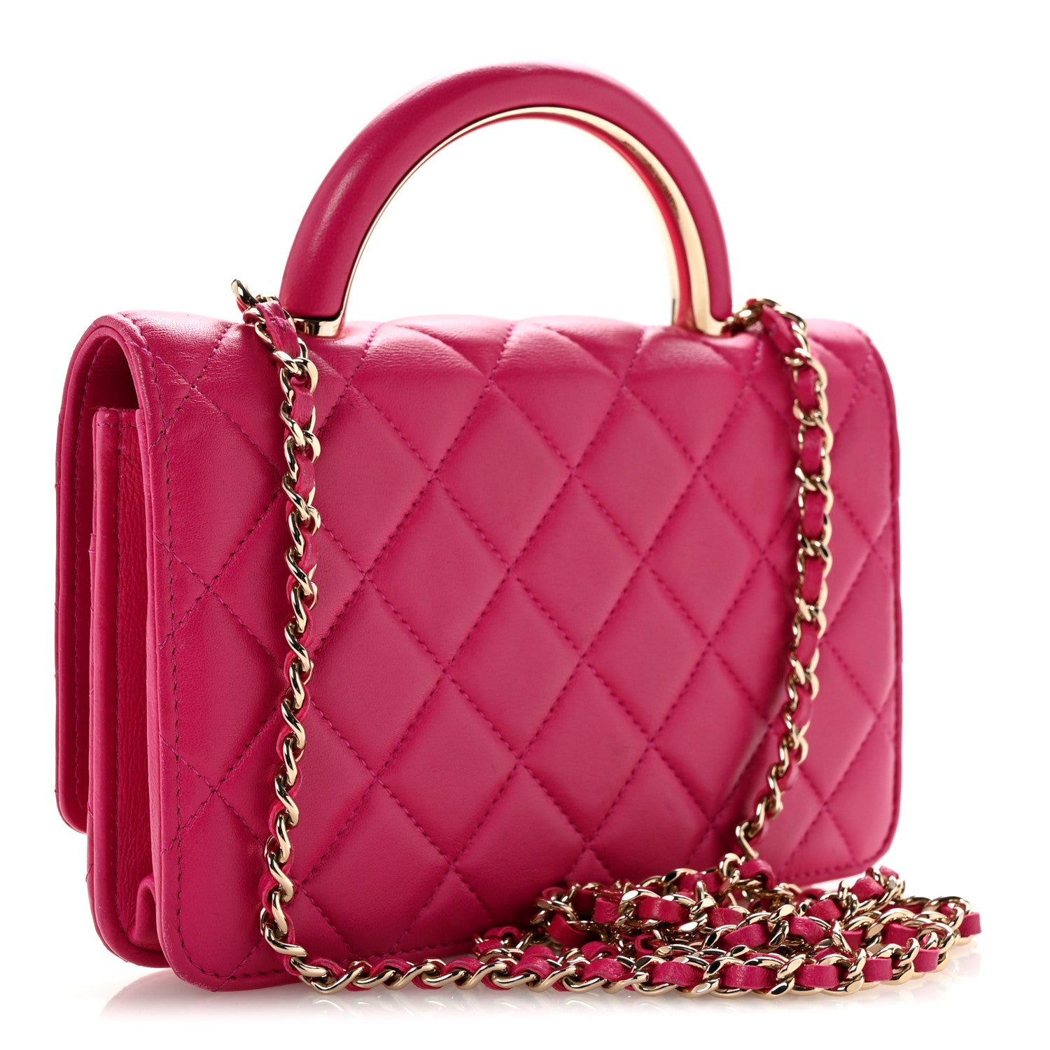 Chanel Lambskin Quilted Top Handle Wallet On Chain WOC Pink 3 of 14